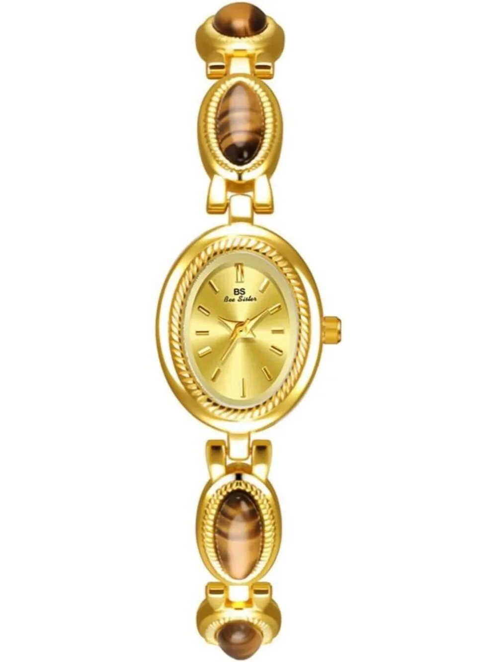 Women's Gold Brown Analog Quartz Waterproof Oval Dainty Vintage Bracelet Watch